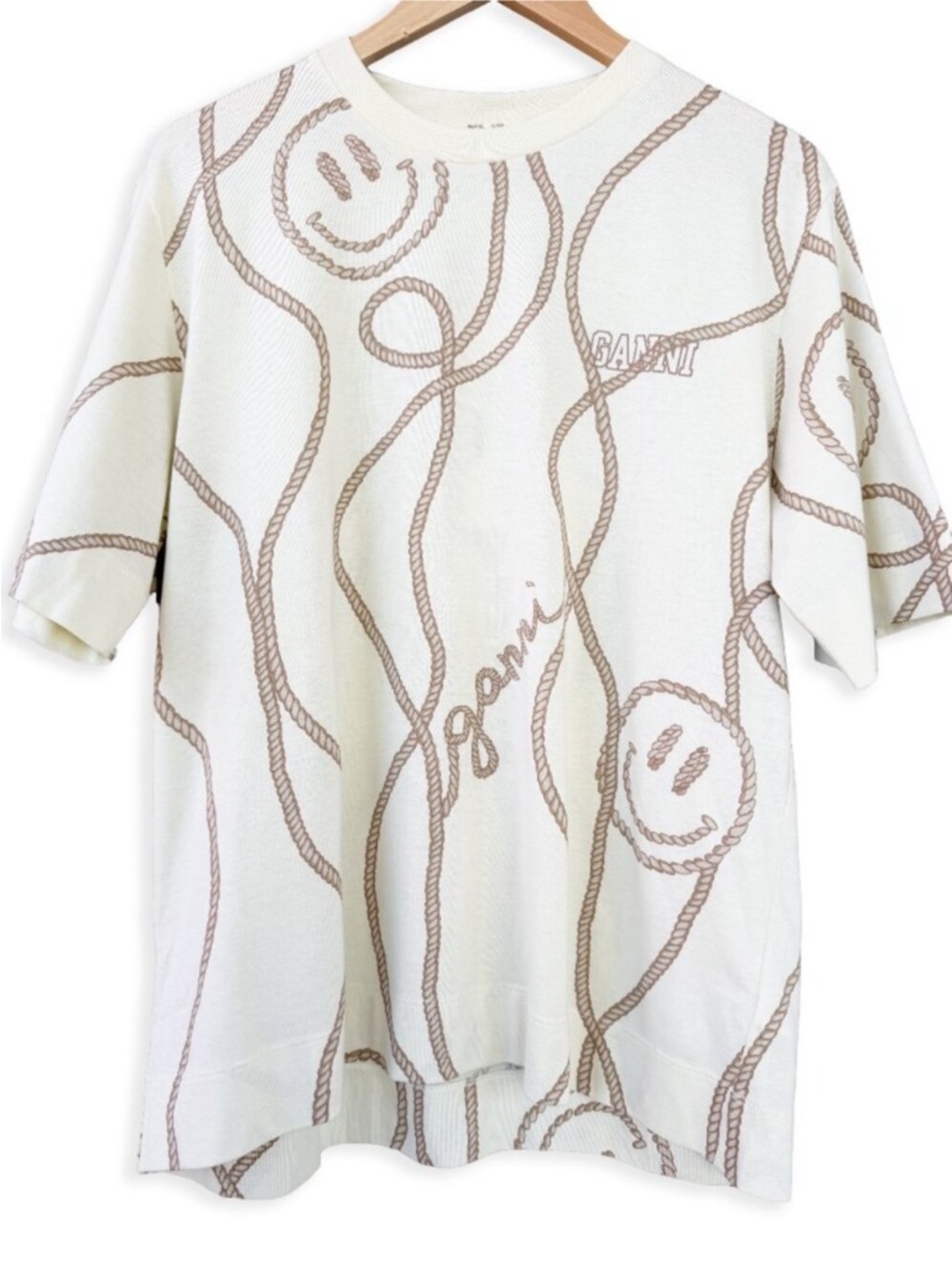 Ganni Symbols Rope Print Smiley Face Graphic Tee - Picture 3 of 6